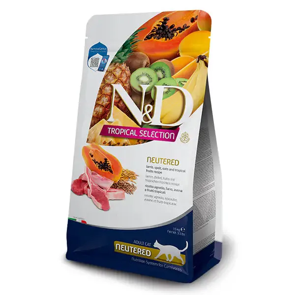 Farmina N&D Tropical Cat Neutered Low Grain Agnello e frutta tropicale 10 kg - Croccantini per gatti