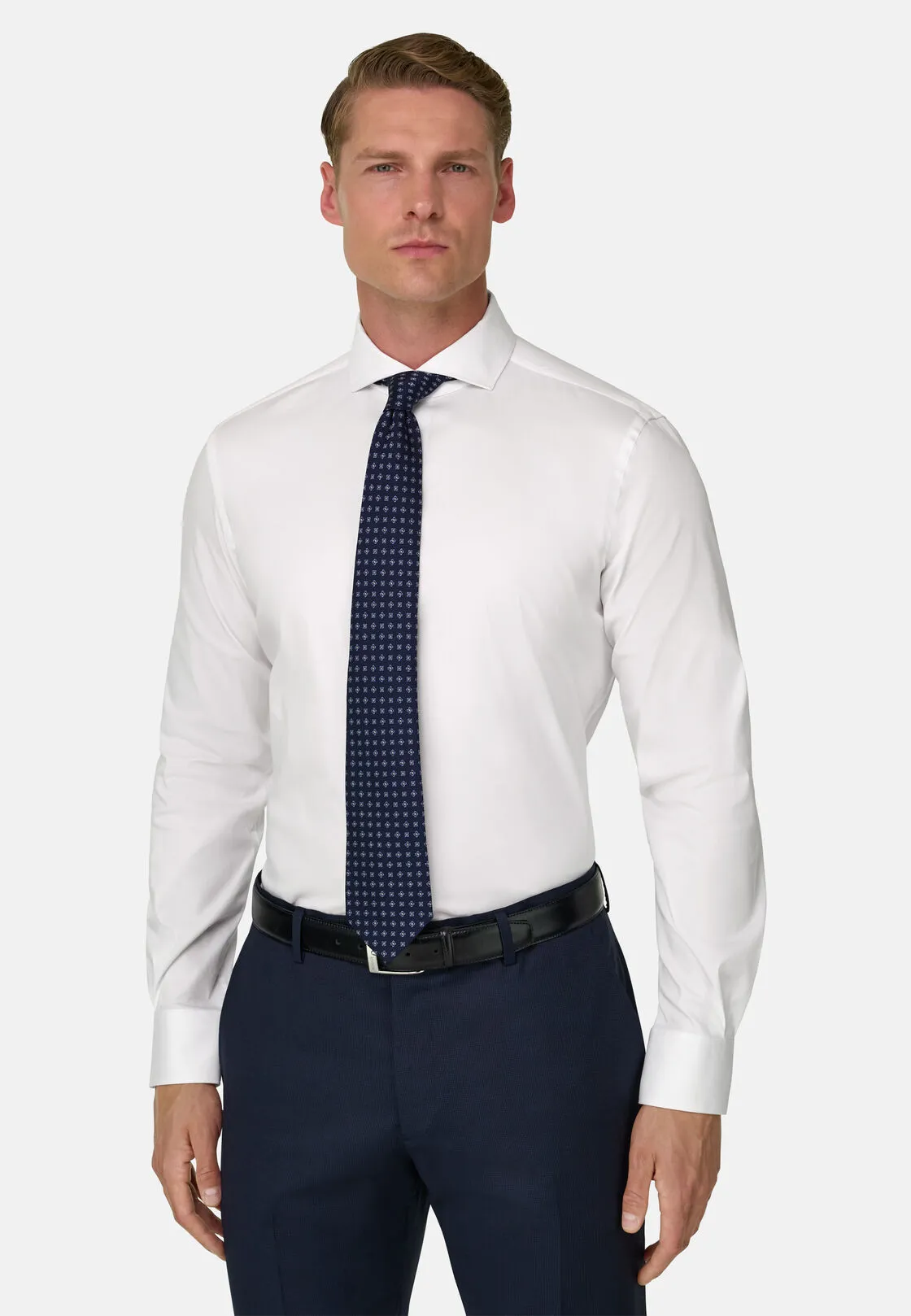 Boggi, Camicia In Dobby In Cotone Nylon Stretch Slim Fit, Uomo, Bianco, Taglia: 39