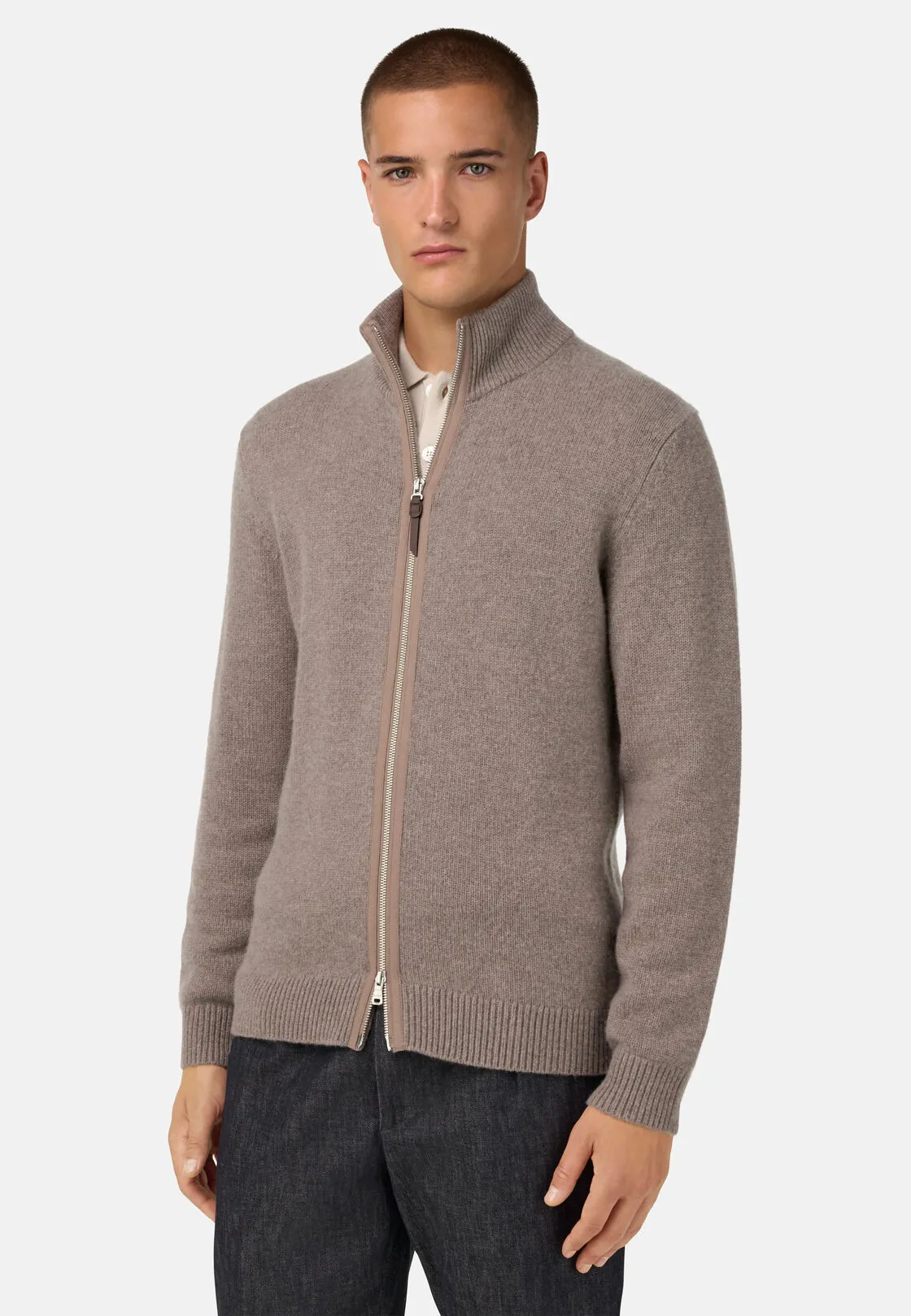 Boggi, Maglia Full Zip In Cashmere, Uomo, Taupe, Taglia: M
