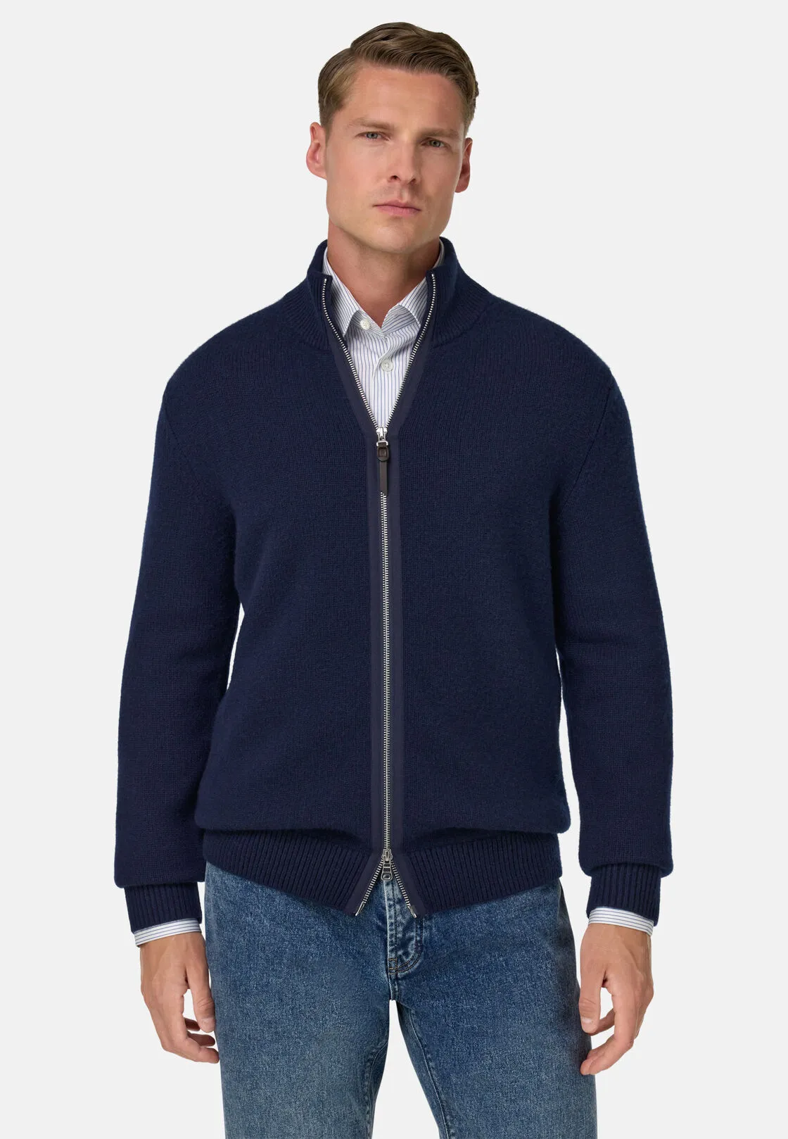 Boggi, Maglia Full Zip In Cashmere, Uomo, Navy, Taglia: M