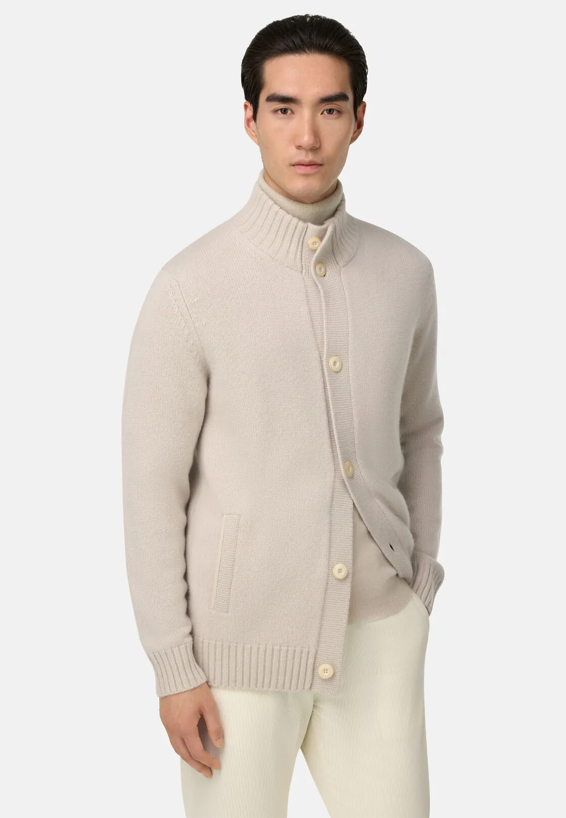 Boggi, Cardigan In Maglia In Cashmere, Uomo, Ghiaccio, Taglia: L