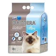 Lettiera agglomerante assorbente Micro Bianca con diatomite Gattiera Light Plus PetUp 8 litri (3 kg) - Lettiera agglomerante
