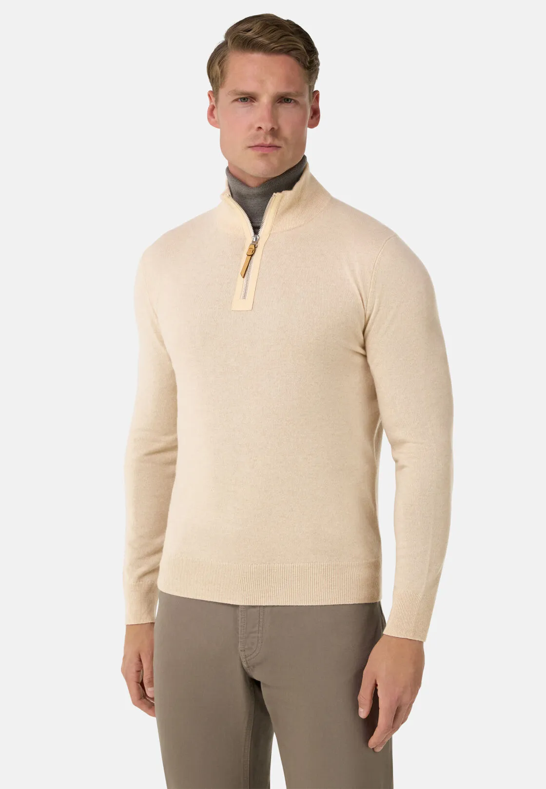 Boggi, Maglia Mezza Zip In Cashmere, Uomo, Sabbia, Taglia: M