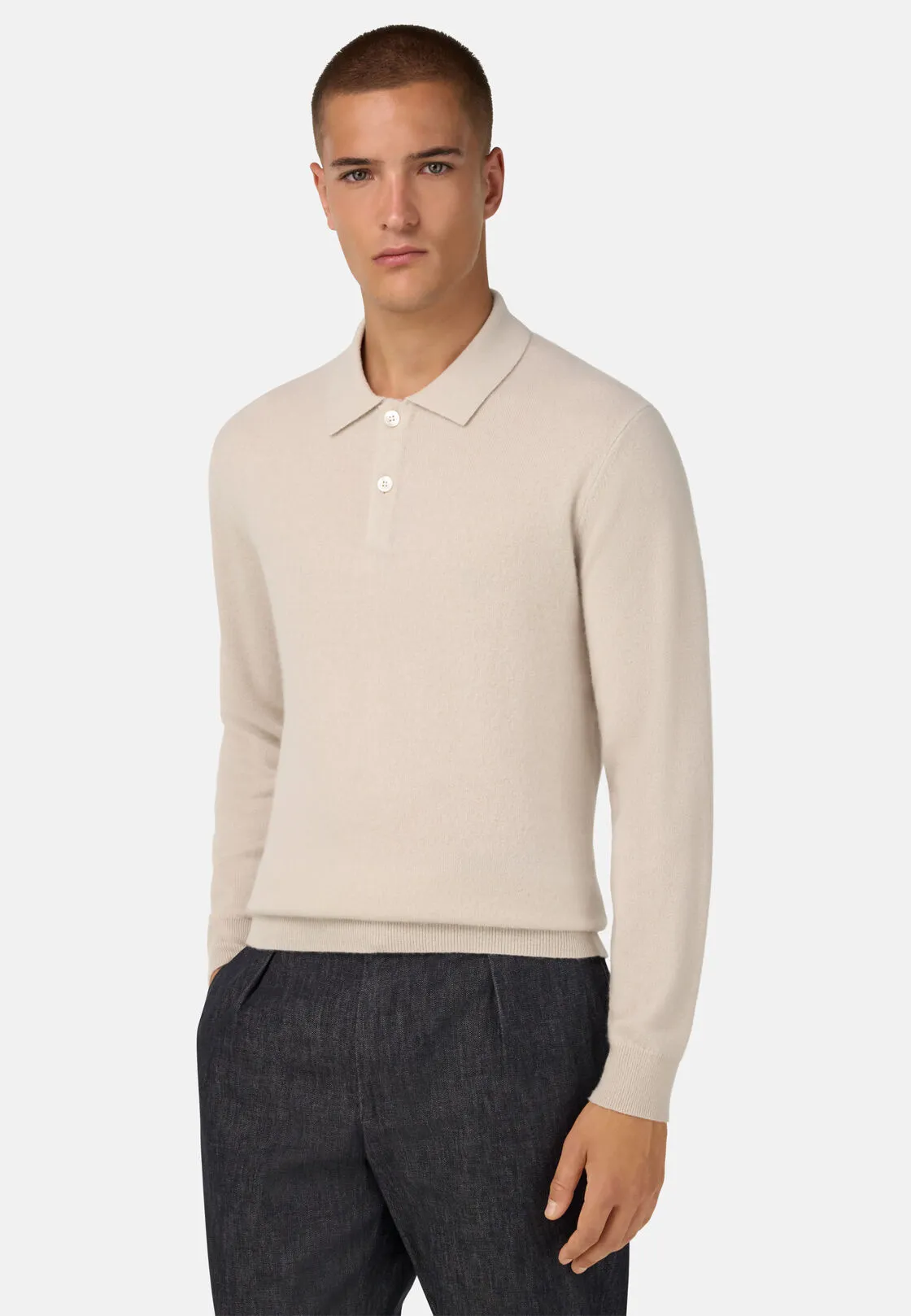 Boggi, Polo In Maglia In Cashmere, Uomo, Ghiaccio, Taglia: XL