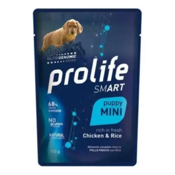Prolife Smart Dog Mini 100 gr Puppy pollo e riso - confezione da 10 pezzi - Cibo umido per cani