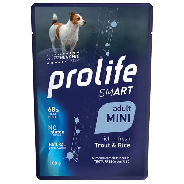 Prolife Smart Dog Mini 100 gr Trota e riso - confezione da 10 pezzi - Cibo umido per cani