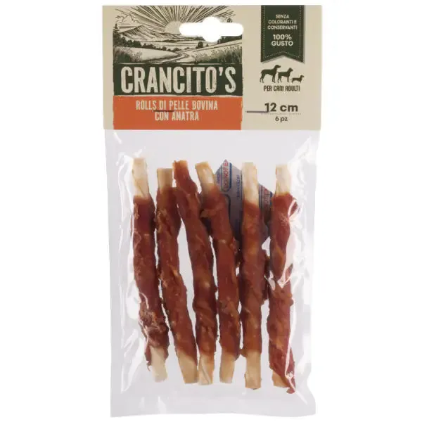 Crancito's snack naturale Dog Adult Rolls di pelle bovina Bovino e anatra - 6 pezzi
