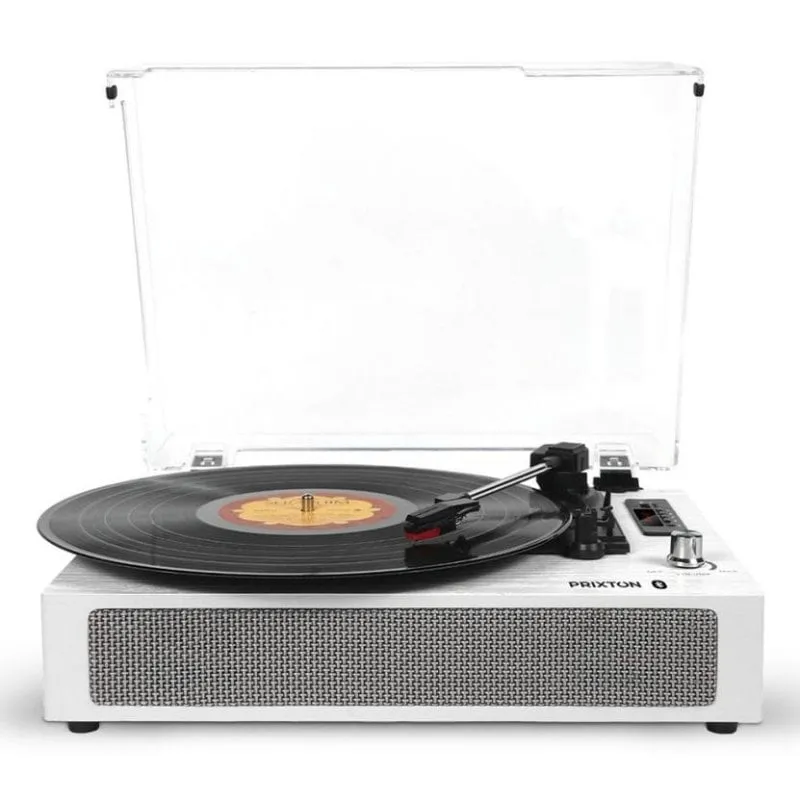 Tocadiscos Prixton Studio Deluxe 10W Bluetooth USB MicroSD AUX RCA Trazione Diretta Bianco