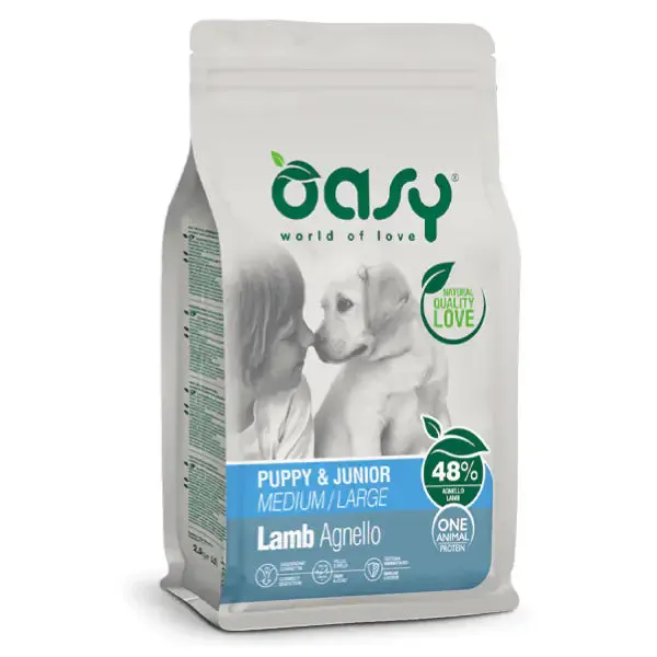 Oasy Monoprotein formula Puppy&Junior Medium/Large Agnello 10 kg - Crocchette monoproteiche cane