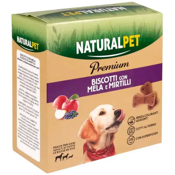 NaturalPet Premium biscotti per cani All Breeds con Superfood 200 gr Mela e mirtilli