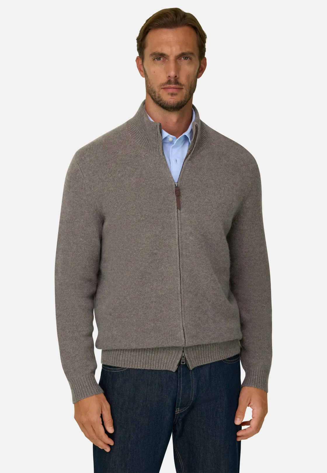 Boggi, Maglia Full Zip In Lana Cashmere, Uomo, Taupe, Taglia: M