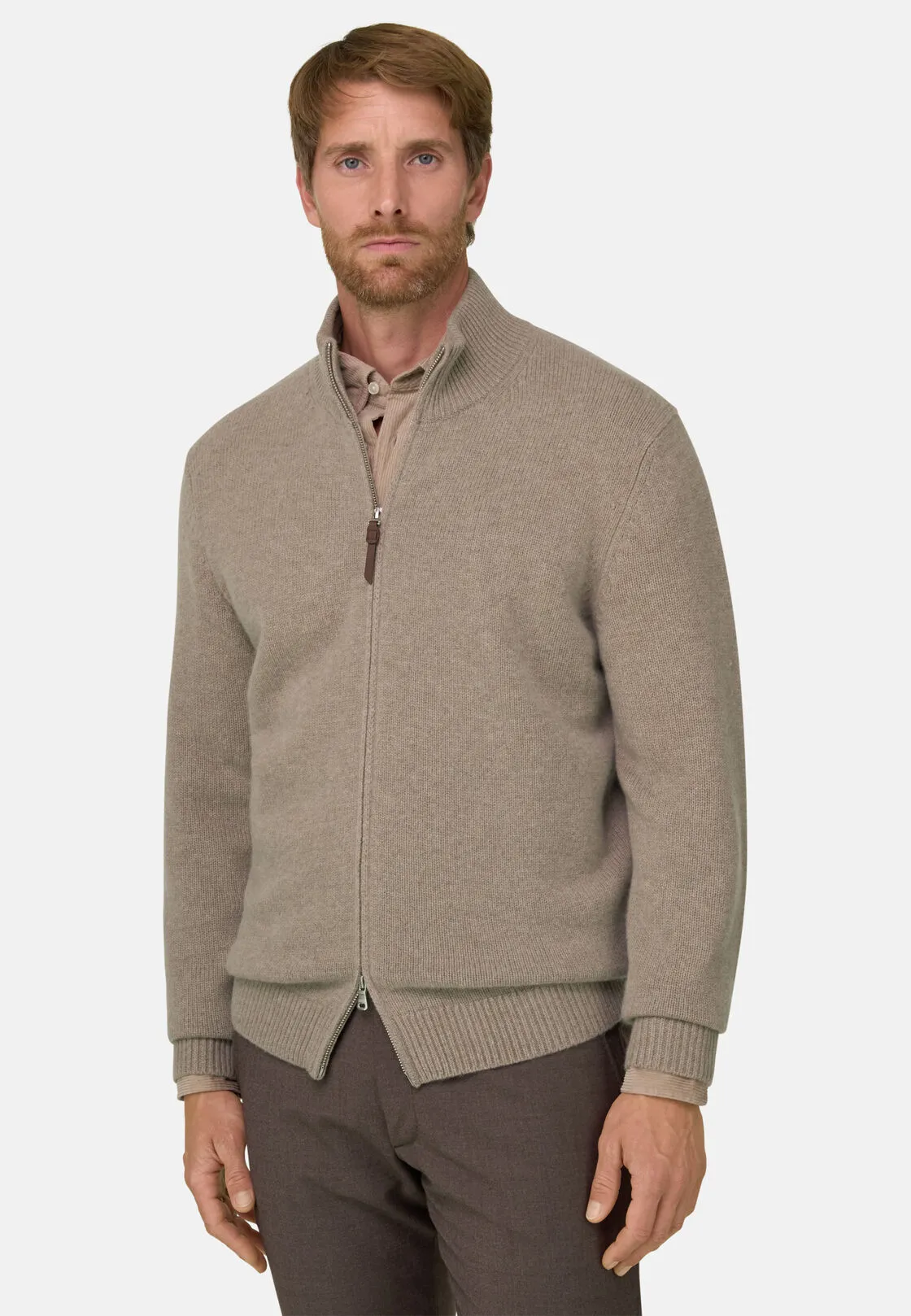 Boggi, Maglia Full Zip In Lana Cashmere, Uomo, Beige, Taglia: XXL