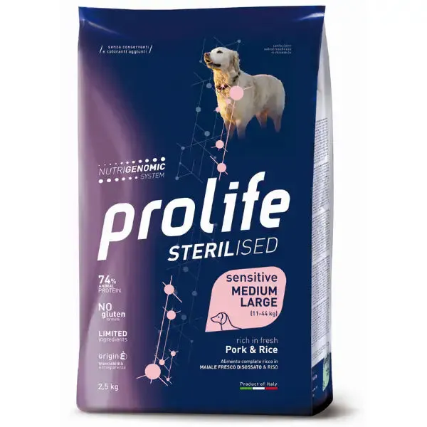 Prolife Sterilised Cane Sensitive Medium Large Maiale e Riso 12 kg - Croccantini per cani