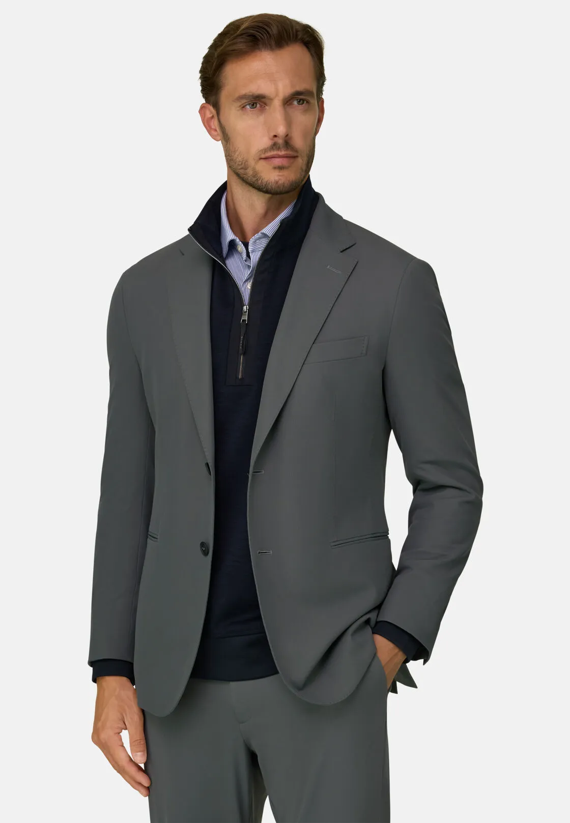 Boggi, Giacca In Nylon Elasticizzato Canneté B Tech, Uomo, Grigio, Taglia: 52