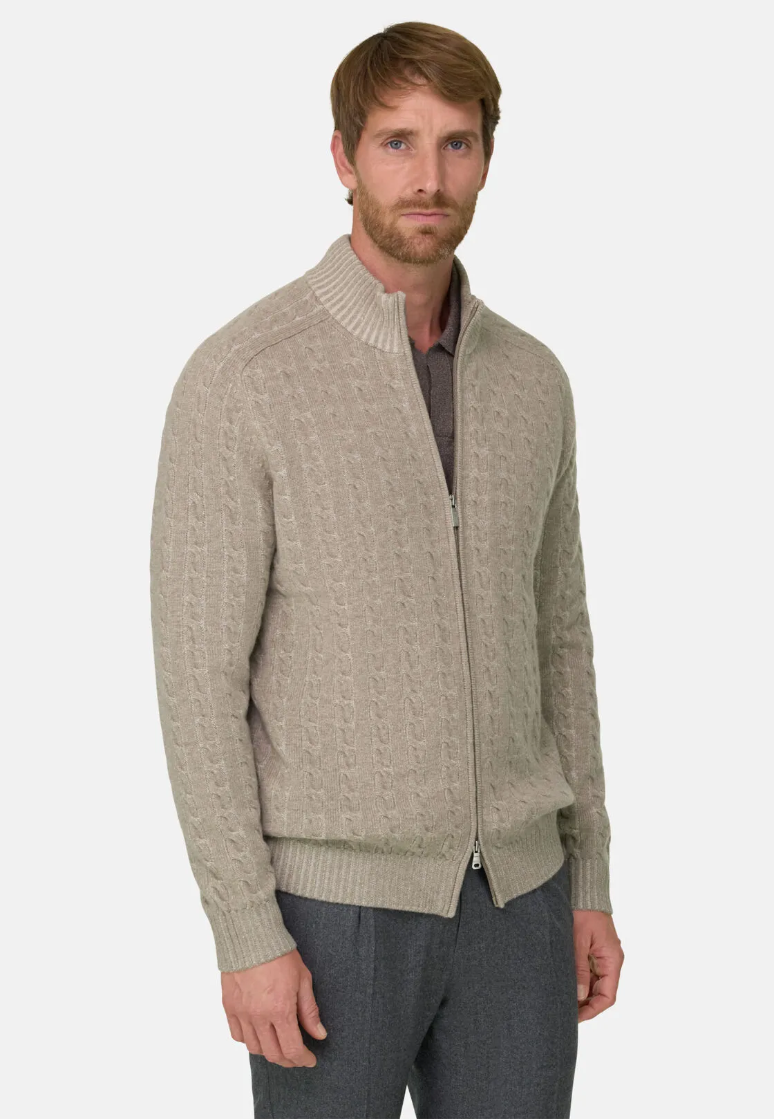 Boggi, Lupetto Full Zip In Lana Cashmere Vanisé, Uomo, Beige, Taglia: XXL