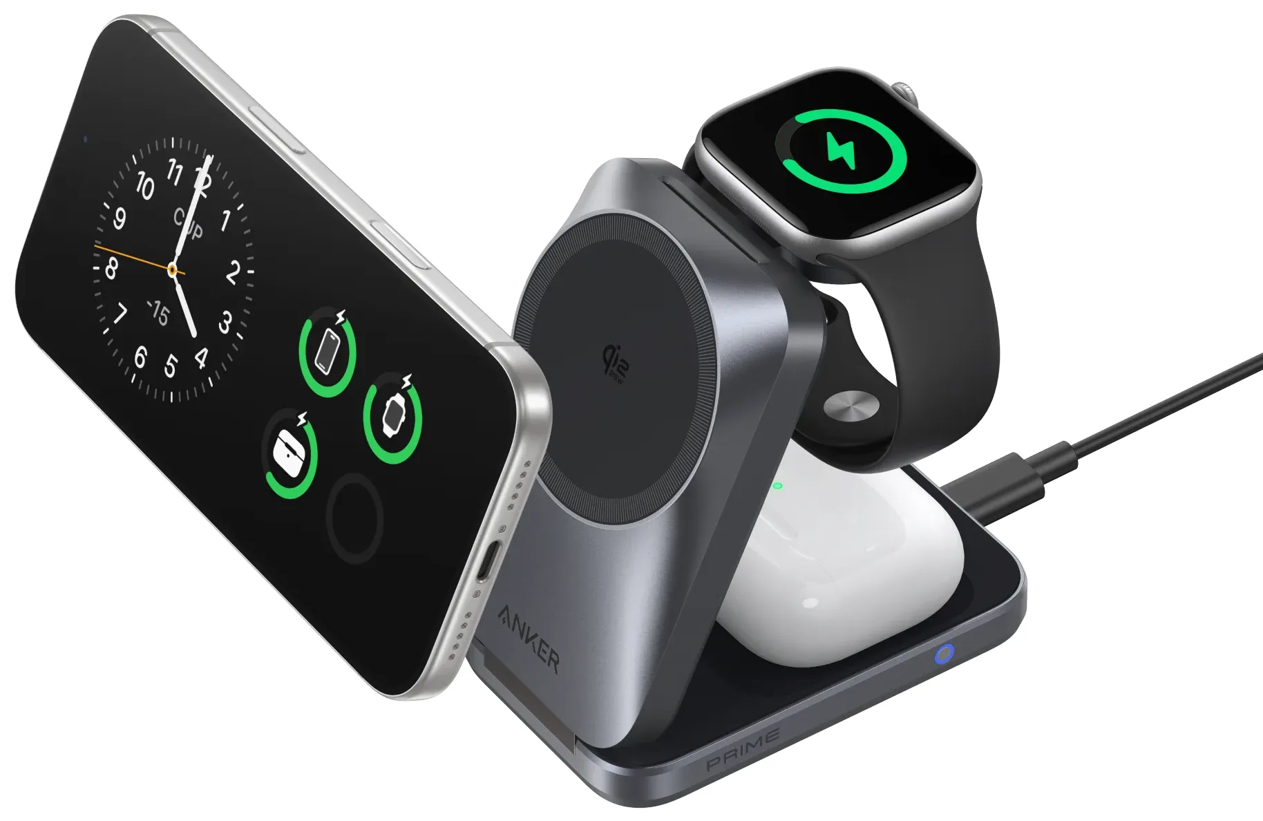 Caricatore Wireless da Rete Anker Prime MagGo 3in1, 25W, Nero A25N1