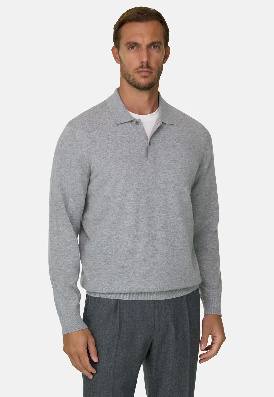 Boggi, Polo Di Maglia In Lana Cashmere, Uomo, Grigio, Taglia: L