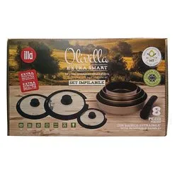 Batteria pentole Alluminio antiaderente ( 8 pz) OLIVILLA EXTRA Smart impilabile salvaspazio I0HTSM08
