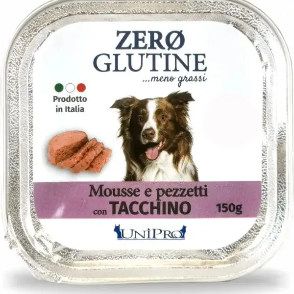 Unipro Zero glutine Mousse e pezzetti Dog Adult 150 gr Tacchino (scadenza: 11/12/2026) - Cibo umido per cani