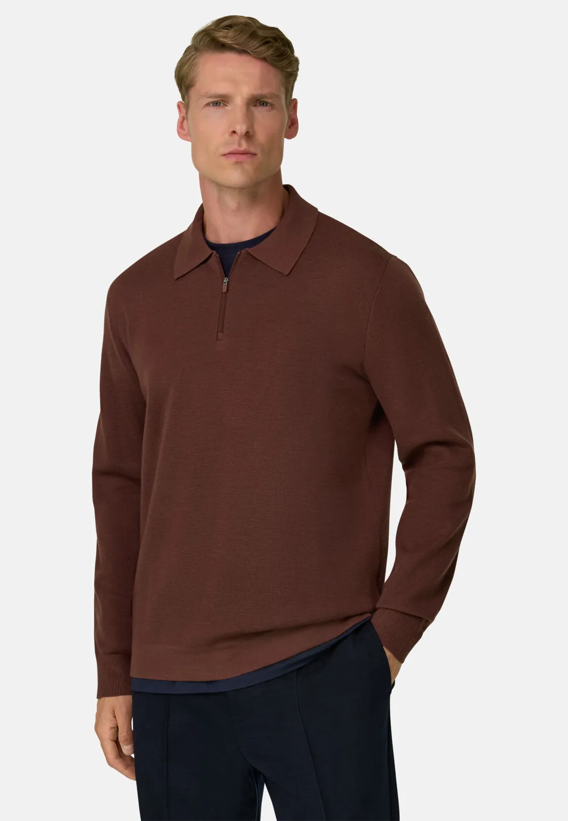 Boggi, Polo Di Maglia Mezza Zip In Misto Lana Wooltech, Uomo, Rouge, Taglia: L