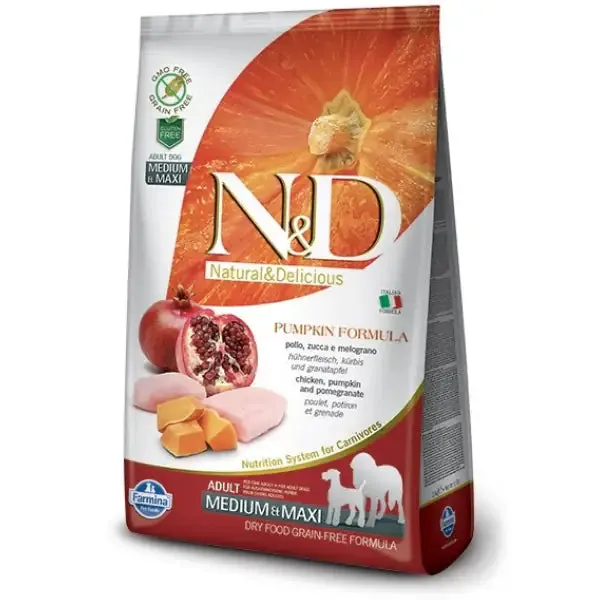 Farmina N&D Grain Free Pumpkin Adult Medium/Maxi Pollo e Melograno 12 kg - Croccantini per cani