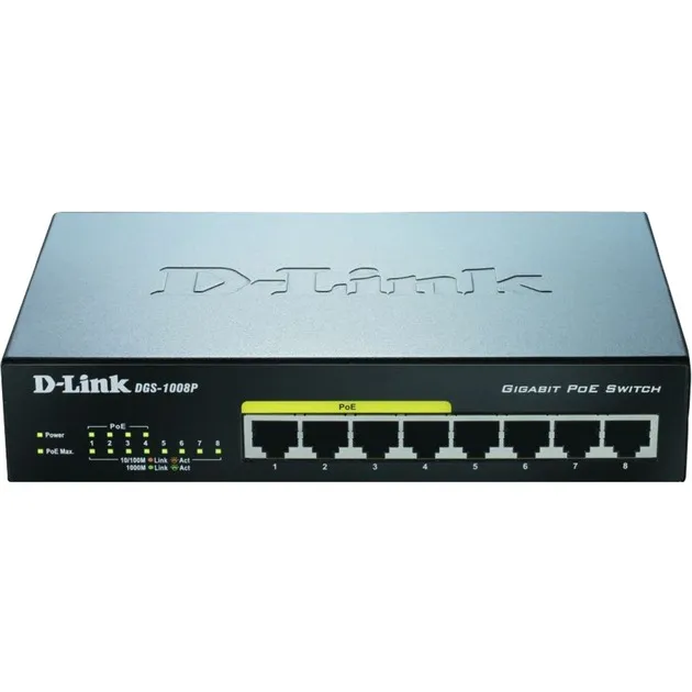 DGS-1008P/E switch di rete Non gestito L2 Gigabit Ethernet (10/100/1000) Supporto Power over Ethernet (PoE) Desktop Nero, Interruttore