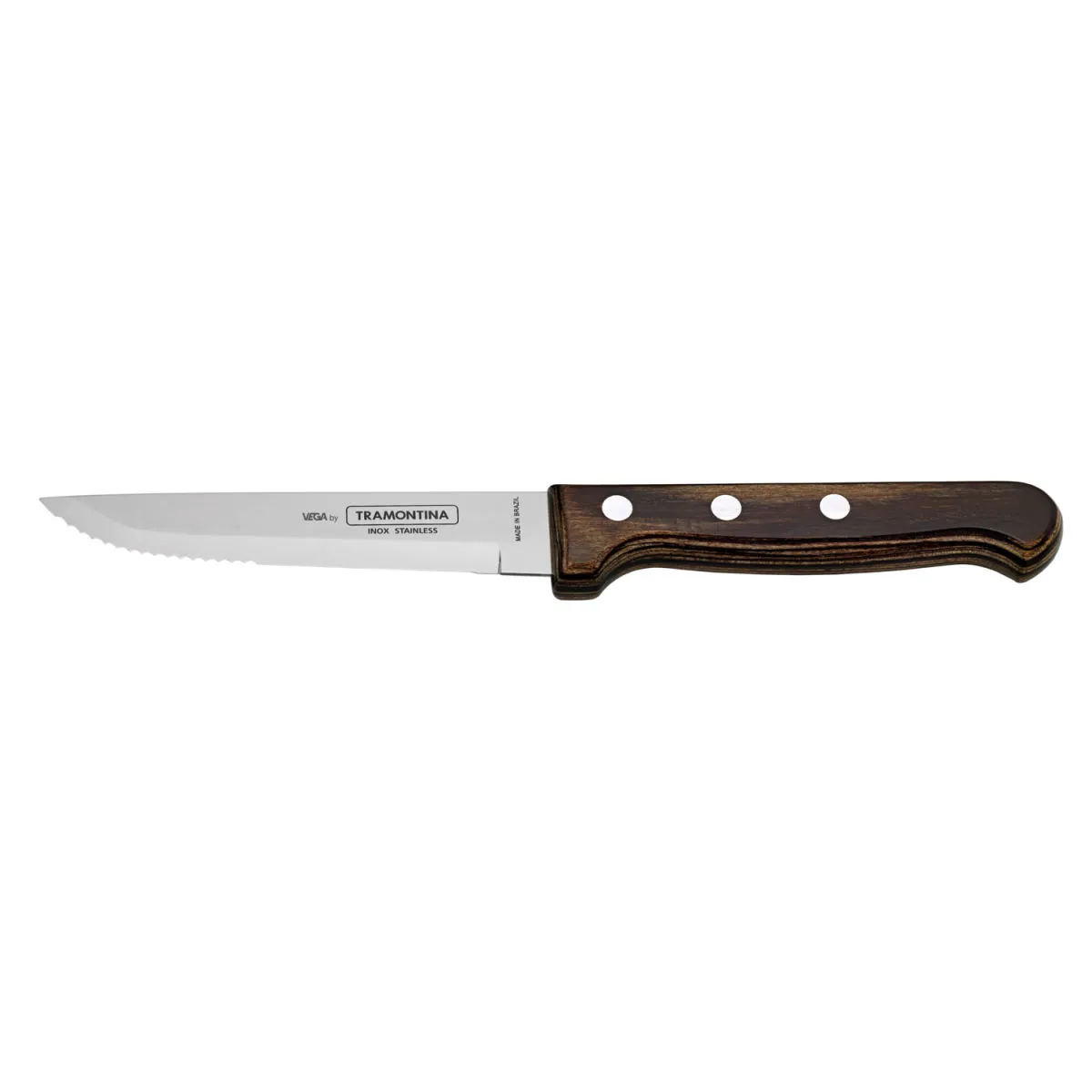 12x VEGA Coltello per pizza e bistecca Picanha; 23.5 cm (L); argento, manico marrone; 12 pz. / Pacco