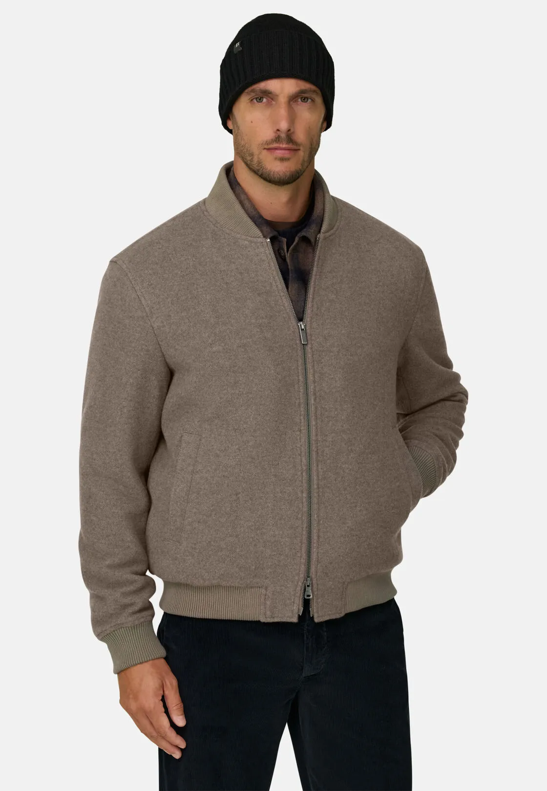 Boggi, Bomber In Misto Lana, Uomo, Beige, Taglia: L