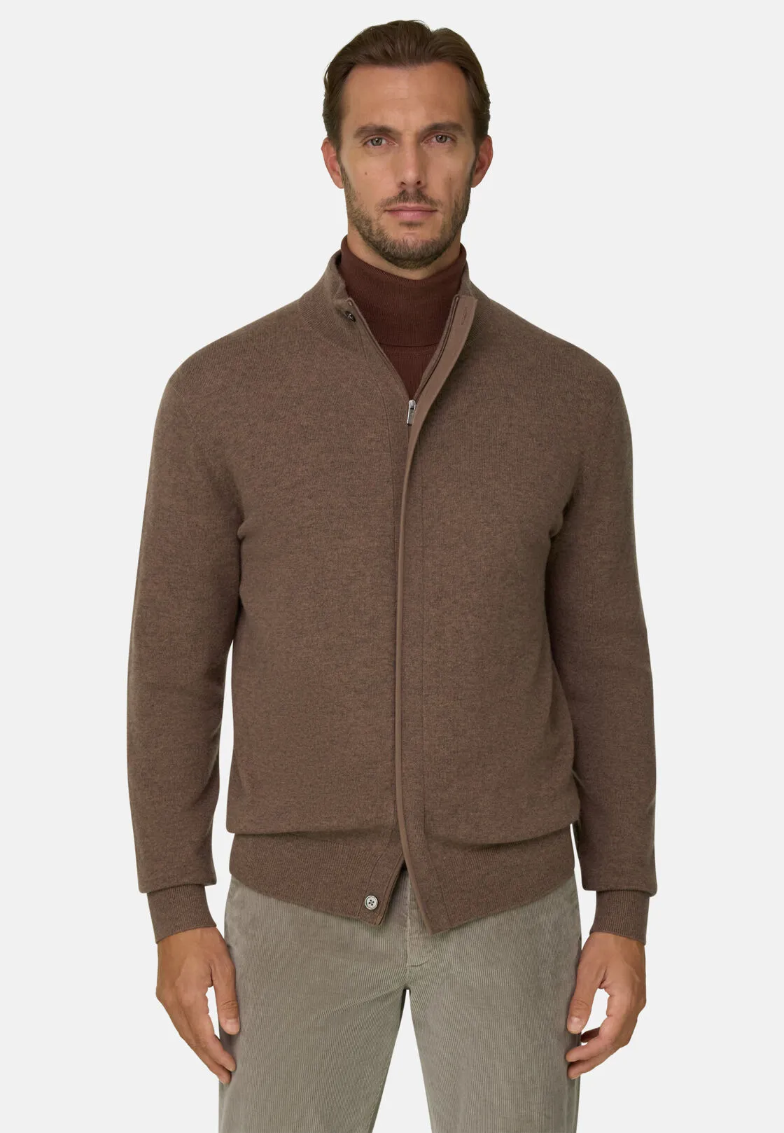 Boggi, Lupetto Full Zip In Lana Cashmere Melange, Uomo, Marrone, Taglia: S