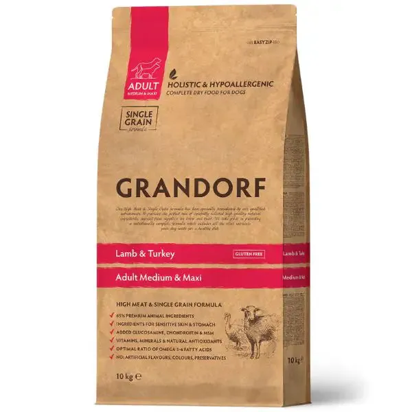 Grandorf Dog Adult Medium/Maxi Hypoallergenic Agnello e Tacchino 10 kg - Croccantini per cani