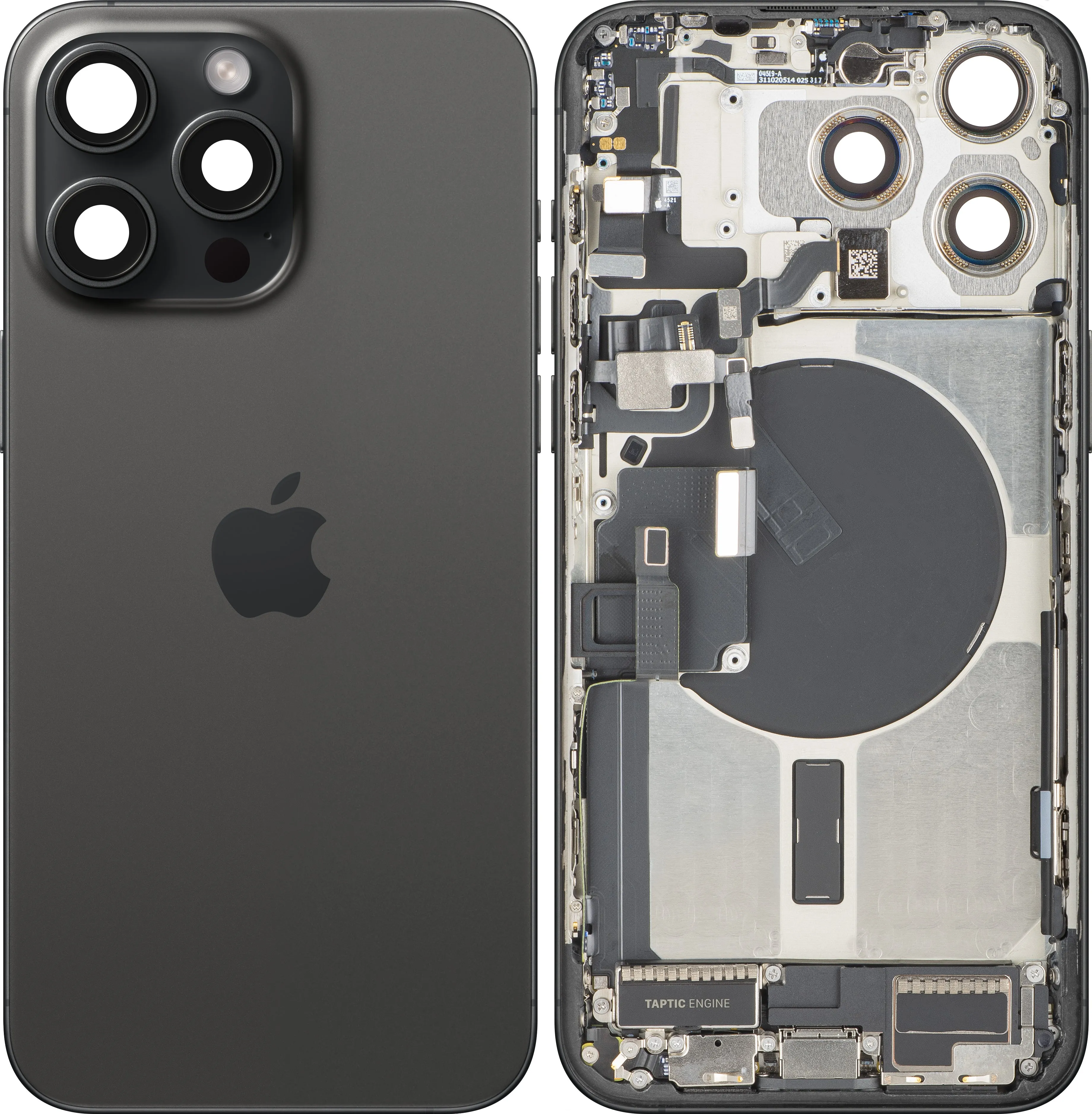 Cover Batteria Apple iPhone 15 Pro Max, Con Scocca Centrale, Parti Complete, Nero (Titanio Nero), Swap Premium