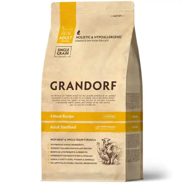 Grandorf Cat Sterilised Hypoallergenic multiproteico 4 carni 8 kg - Croccantini per gatti