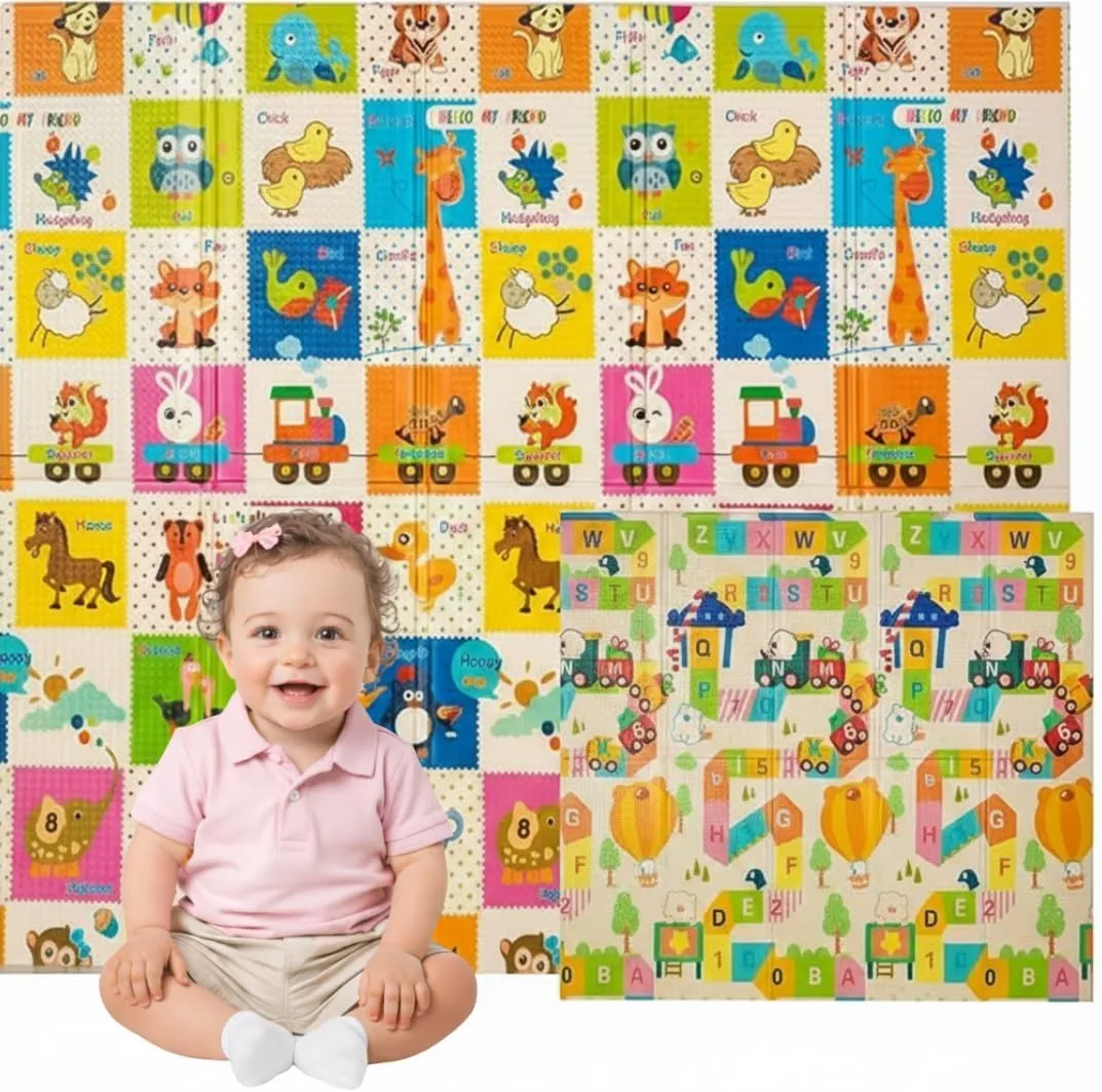 Edibaby, Tappeto Gioco Bambini, 180 x 150 cm, Spessore 1 cm,Tappeti Neonato in XPE Imbottito, Reversibile e Pieghevole, Attività per Cameretta (Playground | 180x150 | 1 cm)