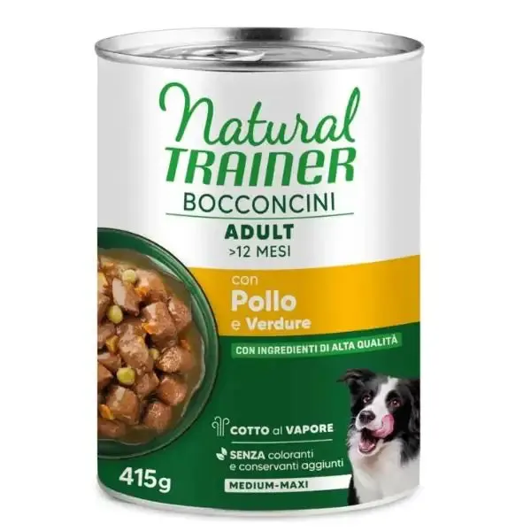 Natural Trainer Dog Adult Medium/Maxi Bocconcini cotti al vapore 415 gr Pollo - Cibo umido per cani