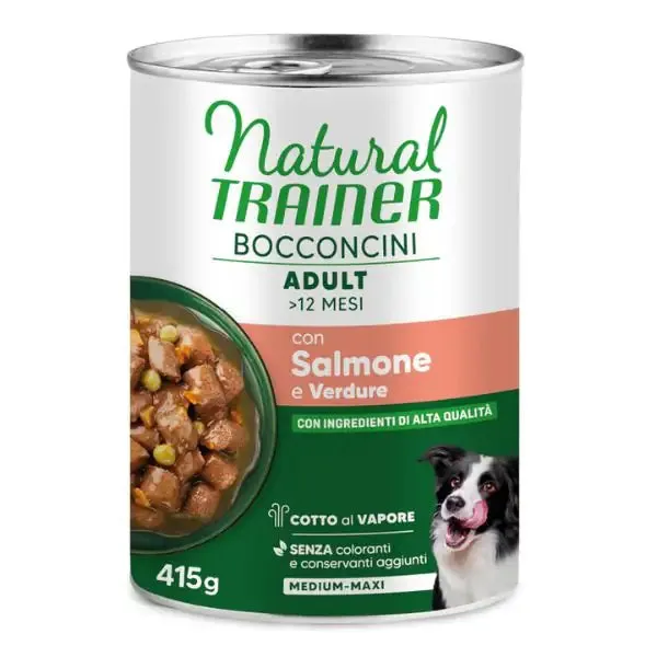 Natural Trainer Dog Adult Medium/Maxi Bocconcini cotti al vapore 415 gr Salmone - Cibo umido per cani
