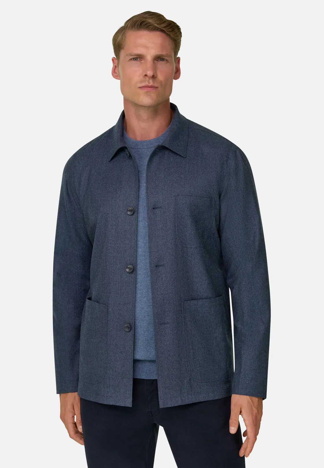 Boggi, Giacca Camicia In Flanella Di Lana Melange, Uomo, Indaco, Taglia: 48