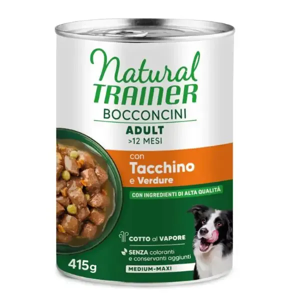 Natural Trainer Dog Adult Medium/Maxi Bocconcini cotti al vapore 415 gr Tacchino - Cibo umido per cani