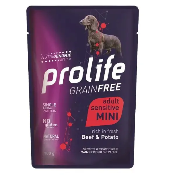 Prolife Grain Free Dog Mini 100 gr Manzo e patate - confezione da 10 pezzi - Cibo umido per cani