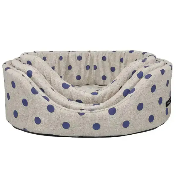 Cesta ovale Eco completamente sfoderabile Pois Azzurri Nasonero Misura 42x30 cm - Cesta ovale sfoderabile in eco-pelle, ideale per cani di piccola taglia, con struttura in resina espansa e design elegante, facile da lavare e disponibile in vari colori.