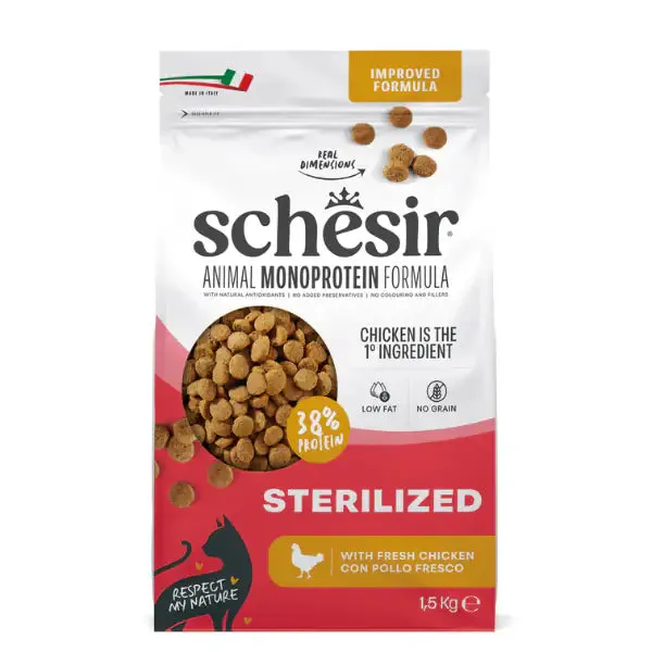 Schesir Cat Sterilized Monoprotein formula Grain free Low Fat Pollo fresco 1.5 kg - Cibo monoproteico gatto