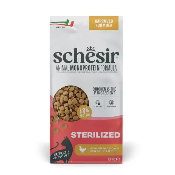 Schesir Cat Sterilized Monoprotein formula Grain free Low Fat Pollo fresco 10 kg - Cibo monoproteico gatto