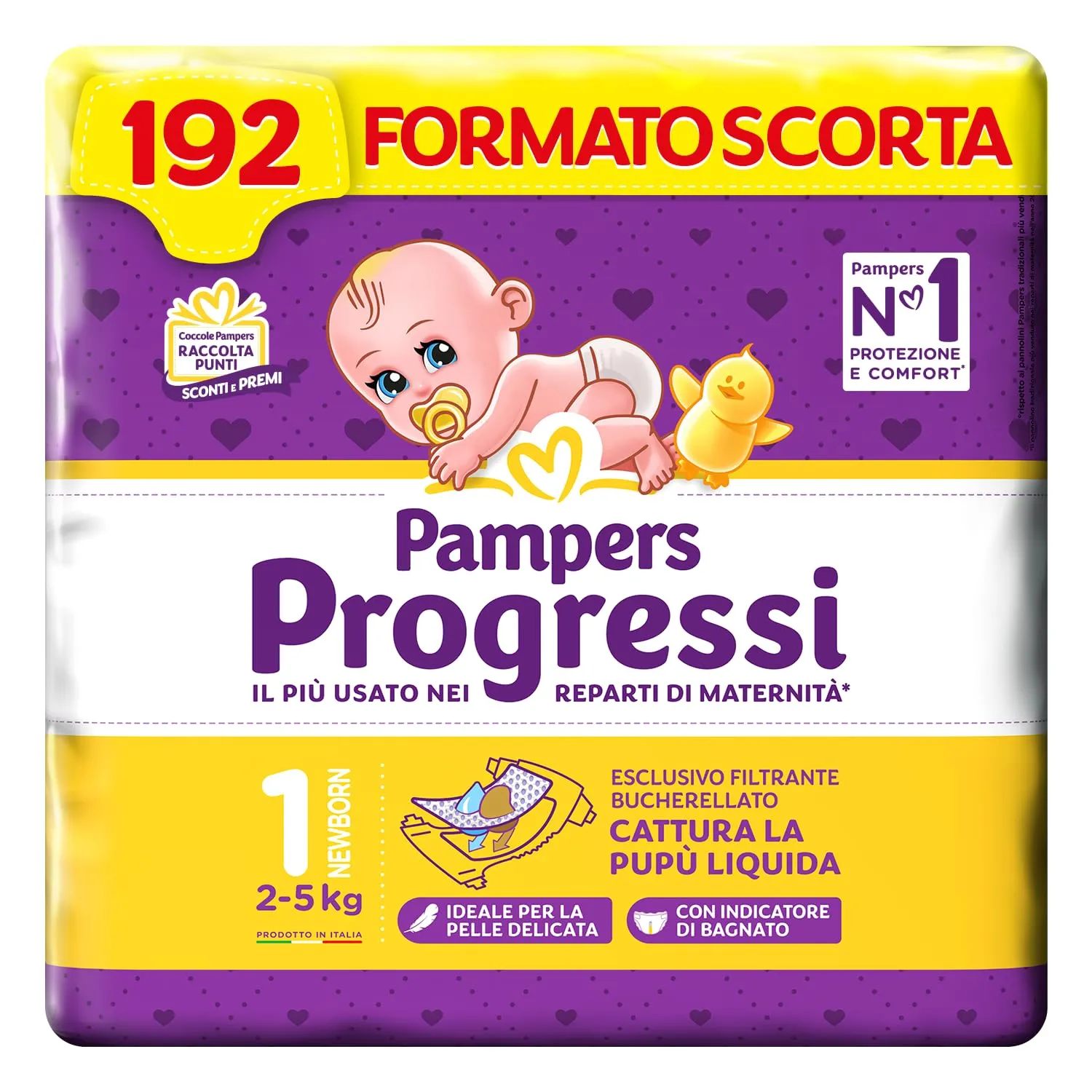 Pampers Progressi Newborn, Taglia 1 (2-5 kg), 192 Pannolini Neonato