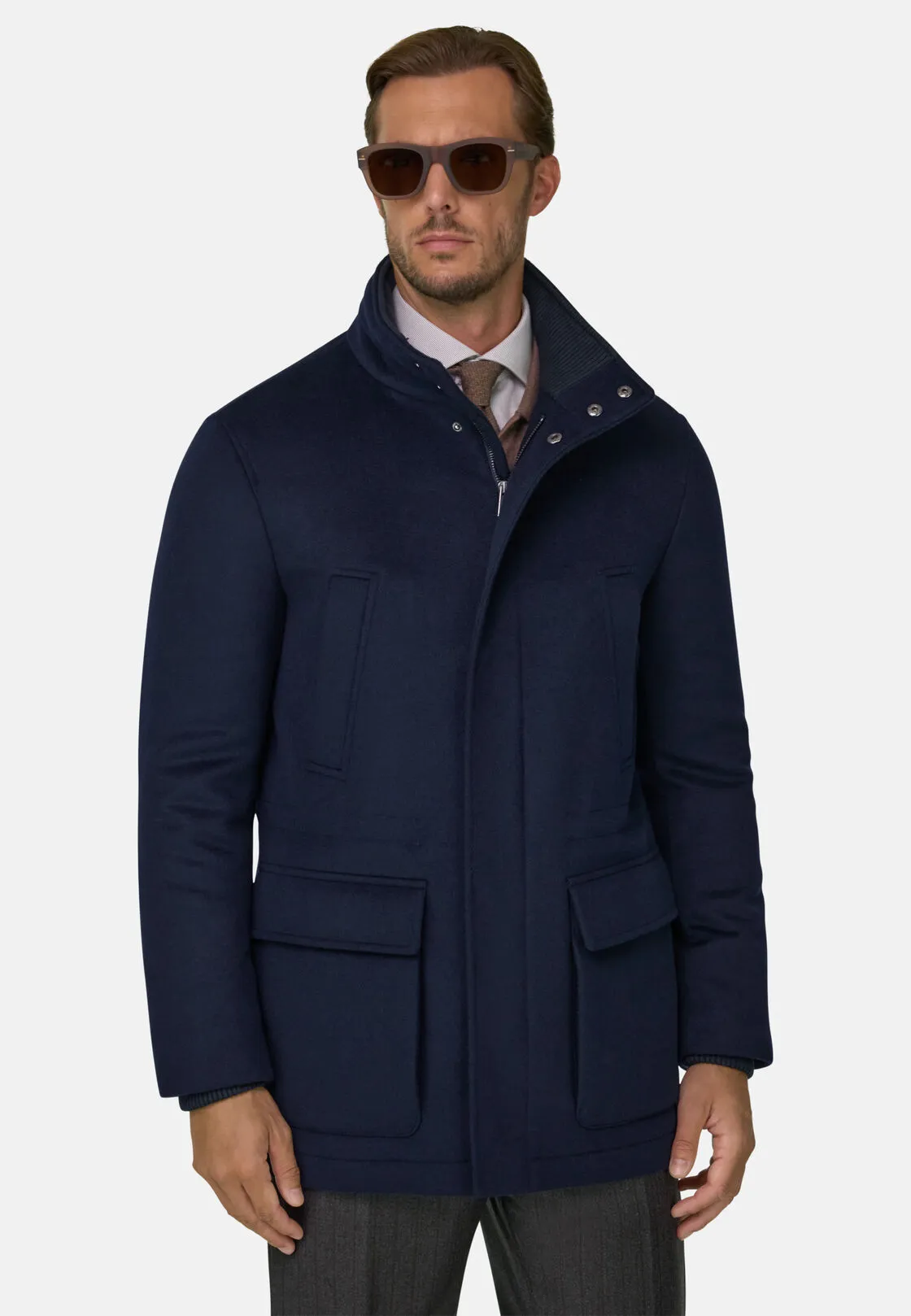 Boggi, Car Coat Imbottito In Lana Cashmere, Uomo, Navy, Taglia: 56