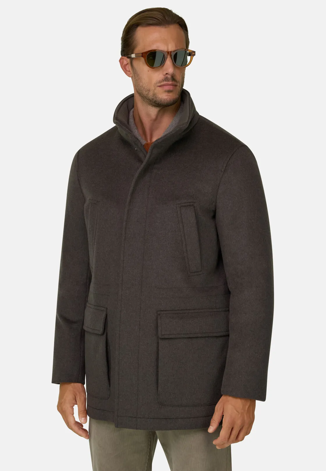Boggi, Car Coat Imbottito In Lana Cashmere, Uomo, Taupe, Taglia: 56