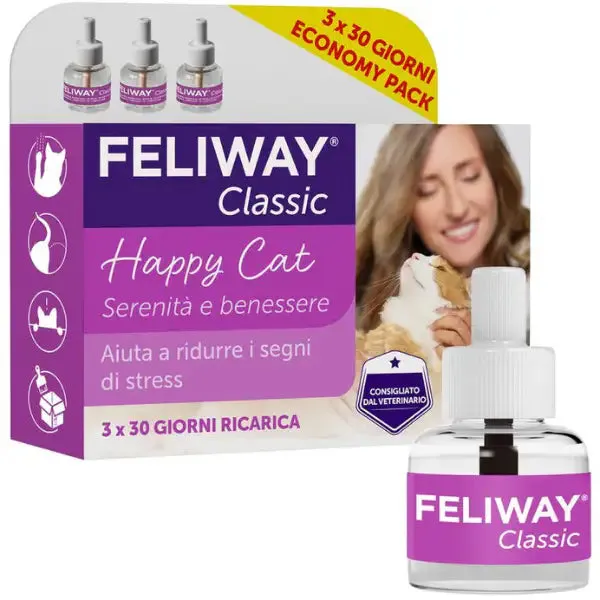 Feliway Classic Ricarica per diffusore ambiente domestico per gatti 48 ml 3 Ricariche - Antiansia per gatti