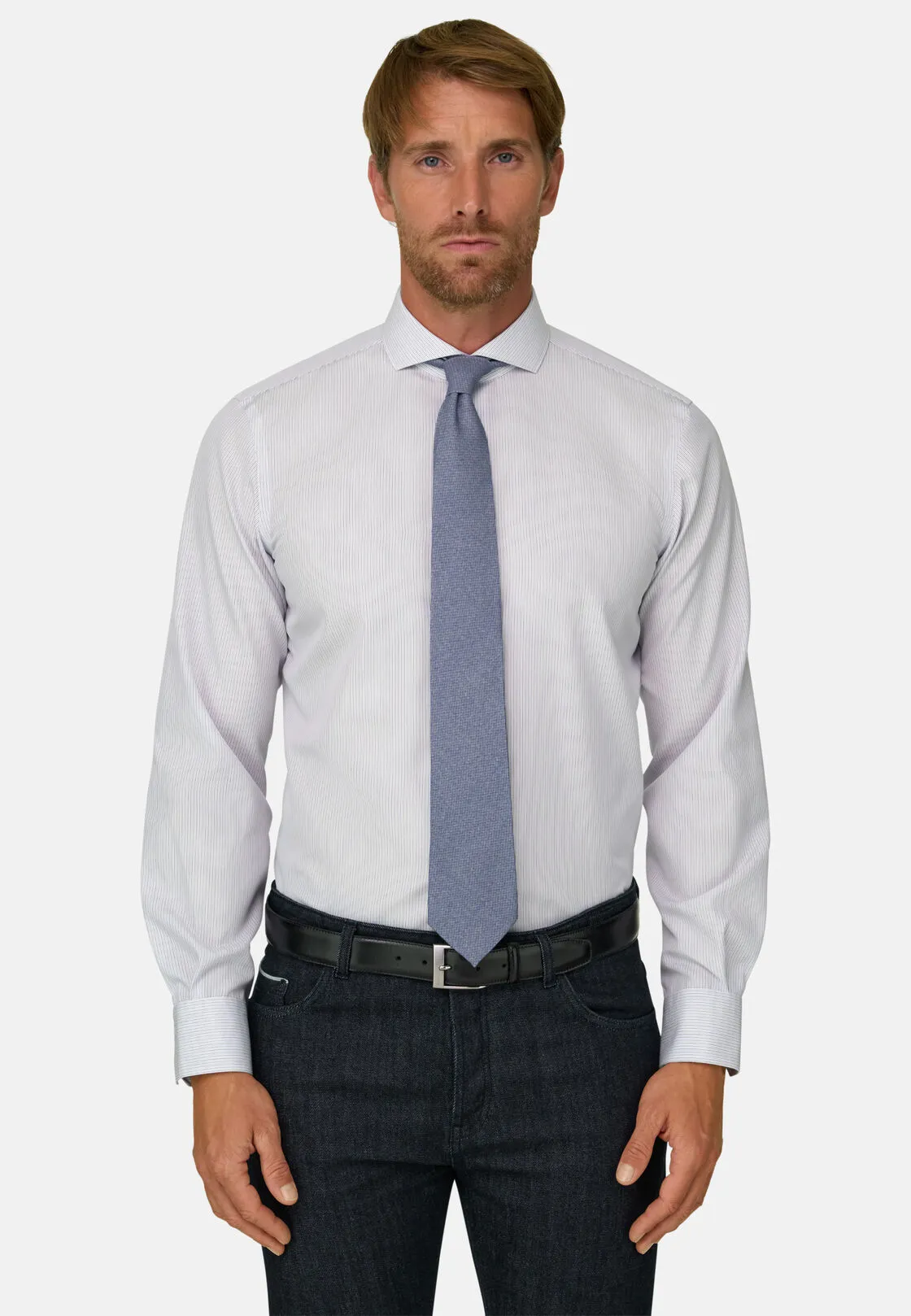 Boggi, Camicia A Righe In Cotone Non-iron Slim Fit, Uomo, Marrone, Taglia: 45