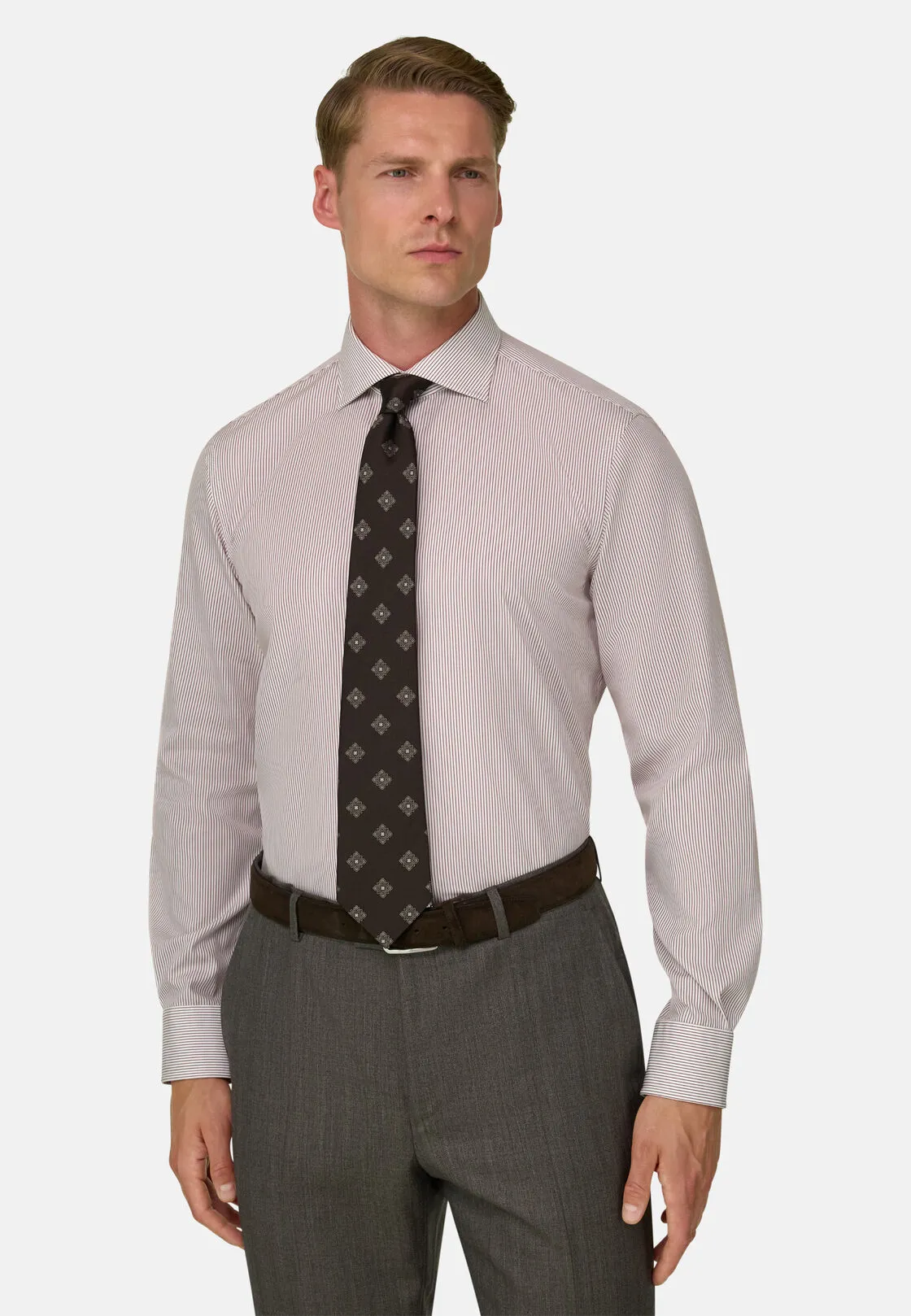 Boggi, Camicia A Righe In Cotone Non-iron Slim Fit, Uomo, Burgundy, Taglia: 40