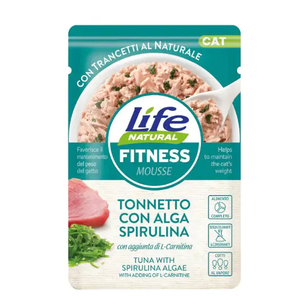 Life Cat Natural Fitness Bustine 70 gr Tonnetto con alga spirulina - confezione da 30 pezzi - Cibo umido per gatti
