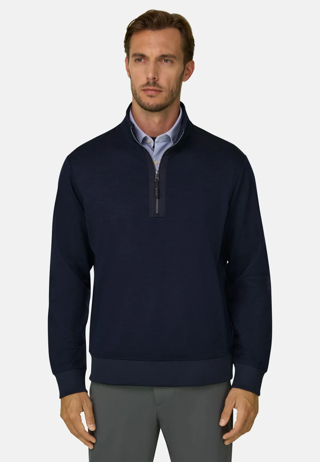 Boggi, Felpa Mezza Zip In Misto Lana Wooltech, Uomo, Navy, Taglia: XL