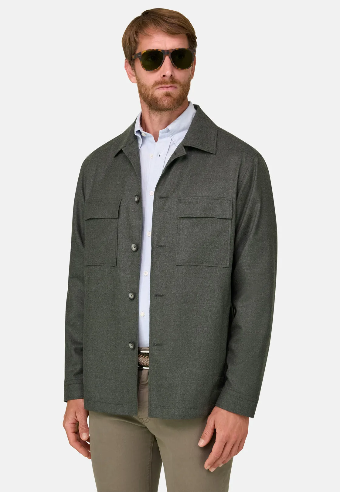 Boggi, Giacca Camicia In Flanella Di Lana, Uomo, Militare, Taglia: M